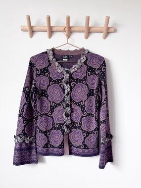 CoVelo Purple Floral Cardigan Sweater